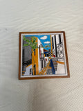 Hand Painted Italian Tile With Wall Hanging in Wooden Frame