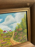 Small Signed Gold Framed Farmhouse and Foliage Landscape Painting on Canvas
