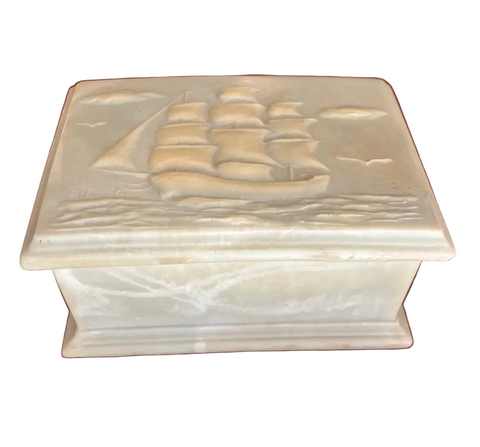 Small White Marble Nautical Ship Box