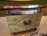 Large Wooden Camel Footed Bar With Shelves and a Drawer