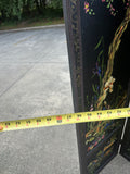 Vintage Black Hand Painted Screen With Floral and Textile Details