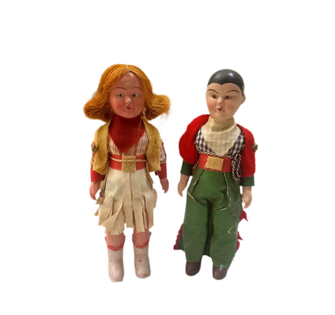 Pair of Petite Ceramic Handmade Dolls