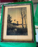 Vintage Signed Duck Painting, Titled "End of Day" in Frame