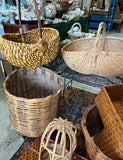 Vintage Hand Woven Wicker Basket With Brown Handle