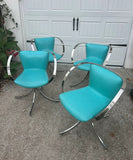 Collection of Blue Leather and Chrome Chairs