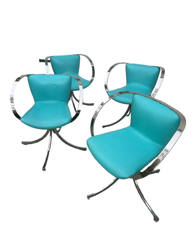 Collection of Blue Leather and Chrome Chairs