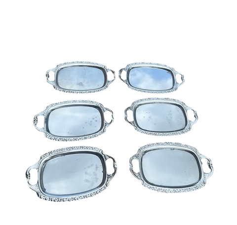 Collection of Miniature Silver Etched Serving Trays- Set of 6