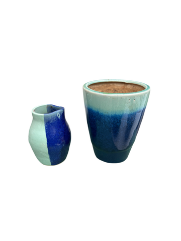 Pair of Blue Two-Toned Pottery Vases