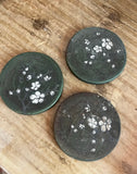 Vintage Collection of Stone Asian Style Coasters With Floral Accents- Set of 3