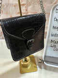 Small Back Faux Gator Skin Liz Claiborne Hand Bag With Chain Accents
