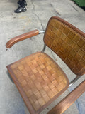 Vintage Chrome and Woven Leather Dining Set With Geometric Glass Top