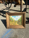 Small Signed Gold Framed Farmhouse and Foliage Landscape Painting on Canvas