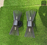 Pair of Black Metal Small Tube Starburst Style Wall Sconces