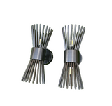 Pair of Black Metal Small Tube Starburst Style Wall Sconces