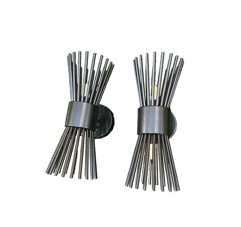 Pair of Black Metal Small Tube Starburst Style Wall Sconces