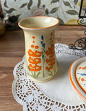 Pair of Vintage Floral Hand Painted Dishes, Vase and Bowl With Lid