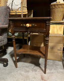 Wooden Mid Century Modern Beside Table With Rose Painted Details