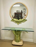 Vintage Serge Roche Style Console Table and Mirror Set With Leaf Accents
