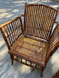 Pair of Boho Chic Bamboo Chairs With Green Cushions