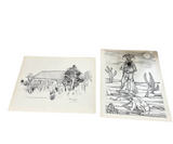 Pair of Brazilian Style Prints of House and Desert, Signed