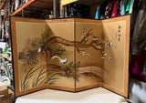Asian Half Silk Screen With Bird Accents