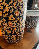 Pair of Asian Inspired Peacock Design Umbrella Stand and Vase
