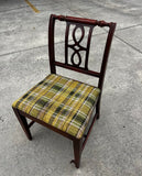 1970s Wooden Accent Chair With Green Plaid Cushion