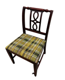 1970s Wooden Accent Chair With Green Plaid Cushion