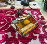 Vintage Amber Glass and Metal Figure Business Card Holder
