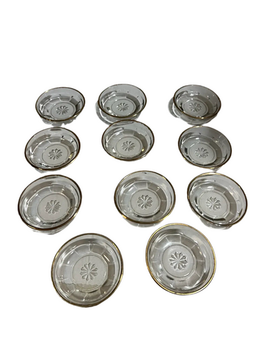 Collection of Gold Rimmed Glass Dishes With Etched Star Design- Set of 11