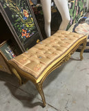 Vintage Gilded Gold Wooden Bench With Tufted Cushion