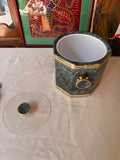 Green Malachite Ice Bucket With Gold Accents and Matching Lid