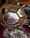Vintage Faux Bamboo Geometric Asian Style Wall Mirror With Bird Accents