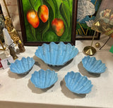 Collection of Blue Ceramic Shell Dishes With One Large- Set of 5