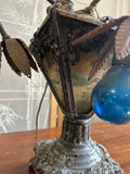 Vintage Asian Style Silver Table Lamp with Leaf Accents