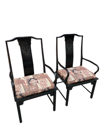 Pair of Black Painted Cushioned Kings Dining Chairs