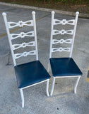 Pair of 1970s Italian Style White Metal Chairs With Navy Blue Leather Cushions