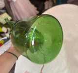 Italian Green Glass Vintage Wine Decanter With Straw Stopper