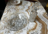 1970s Glass Bottle With Stopper and Ashtray Pair