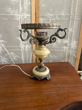 Vintage 1970s Brass and Marble Hurricane Lamp