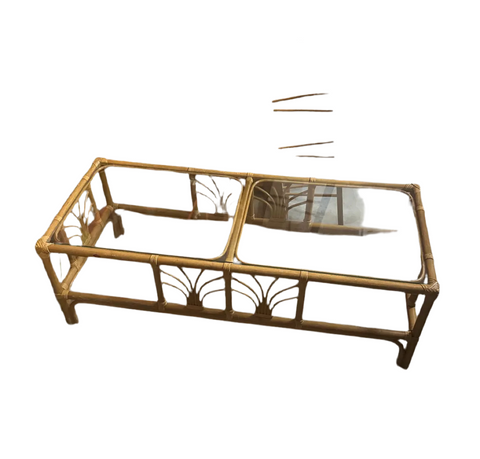 Bamboo Boho Glass Top Coffee Table