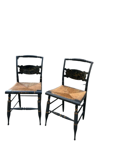Pair of Black Wooden Italian Rush Chairs