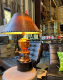 Large Copper Lamp With Stand, Hot Water Kettle Design With Detailed Stitched Shade