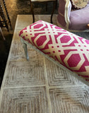 White Wooden Bench With Pink Patterned Cushion