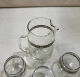 1970s Collection of Small Glasses and Matching Pitcher With Silver Accents- Set of 11