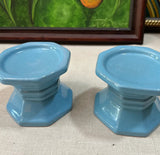 Pair of Blue Ceramic Candle Holders