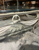 French Metal Scrolling White Coffee Table With Glass Top