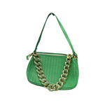 Green Leather Purse With Faux Gold Chain