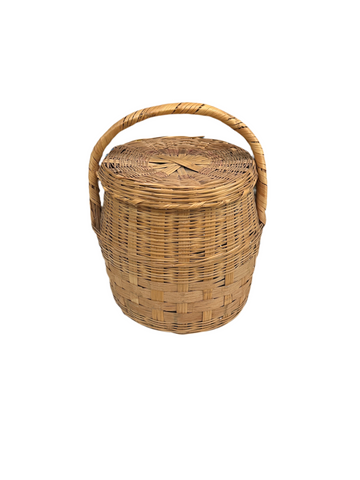 Handmade Vintage Large Wicker Basket With Matching Lid