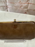 Small Brown Leather Etra Kiss-Lock Clutch With Key Accent